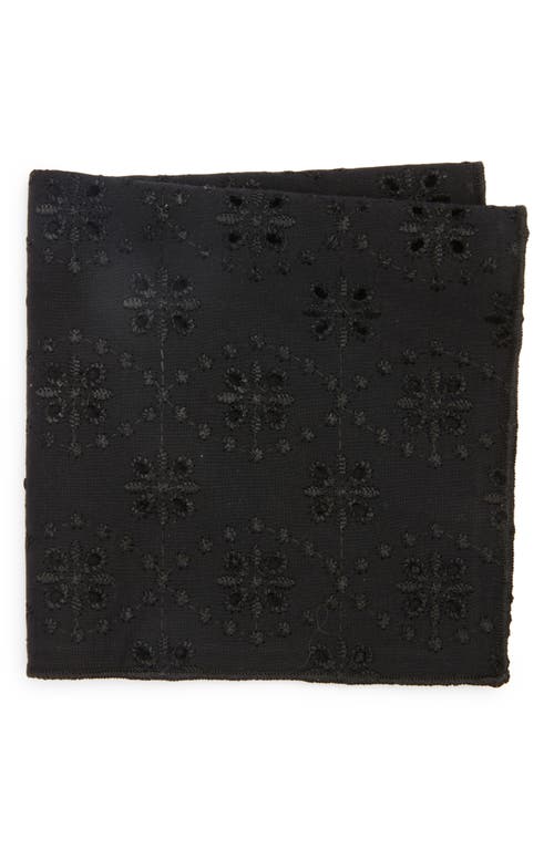 Broderie Anglaise Cotton Pocket Square in Black