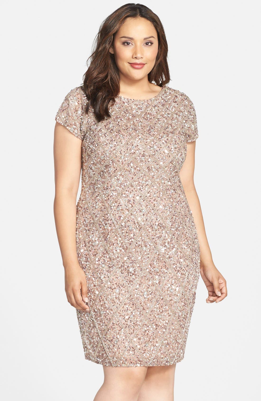 Adrianna Papell Embellished Short Sleeve Cocktail Dress (Plus Size