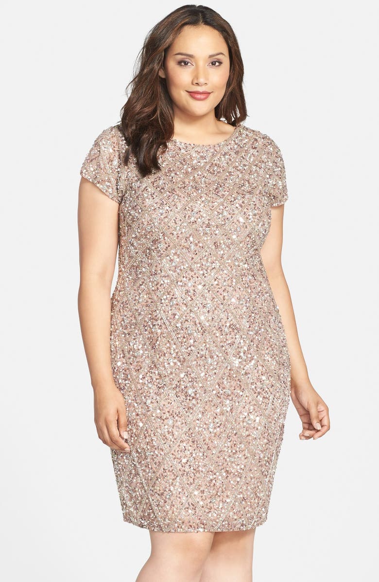 Adrianna Papell Embellished Short Sleeve Cocktail Dress (Plus Size ...
