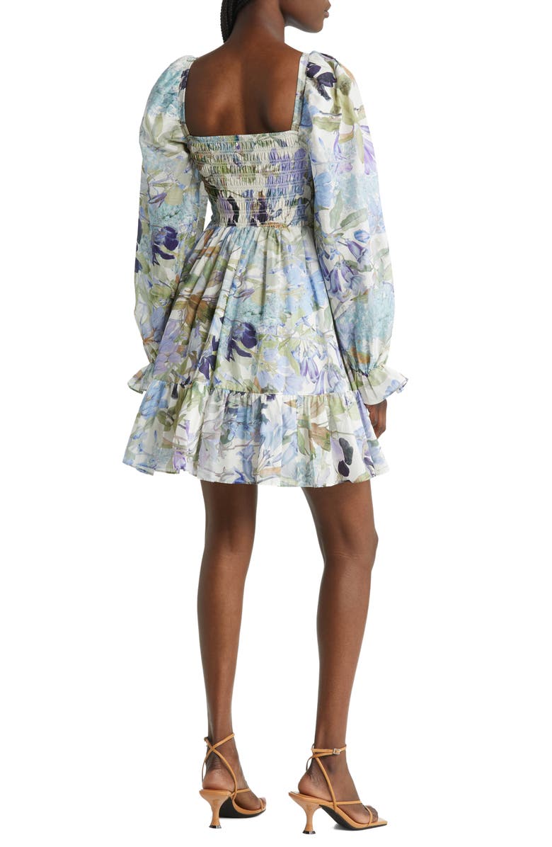 & Other Stories Floral Long Sleeve Smocked Cotton Dress, Alternate, color, Blue