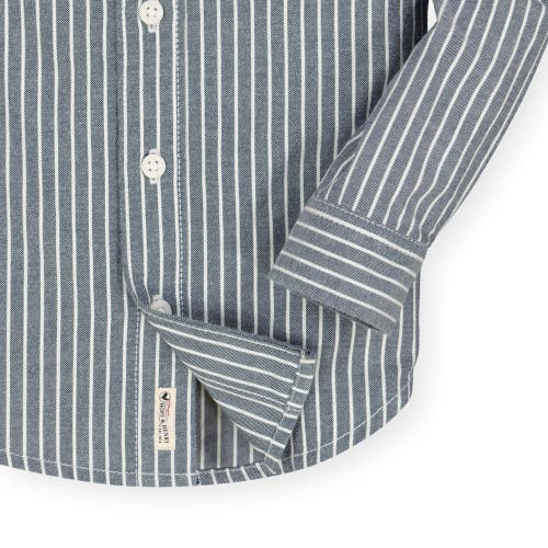 Hope & Henry Boys' Twill Button Down Shirt, Kids In Light Navy Railroad Stripe
