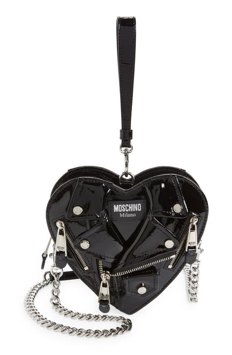 Moschino Heart-Shape Moto Leather Crossbody Bag