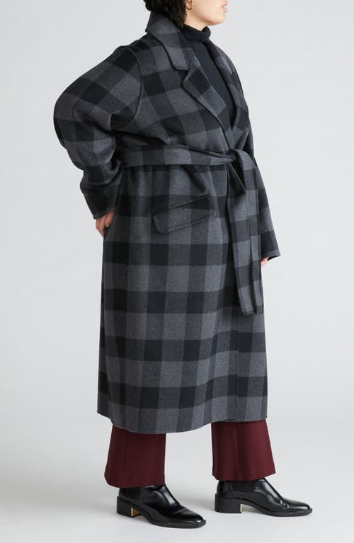 Universal Standard Belted Wool Blend Double Face Long Coat In Black/grey Plaid