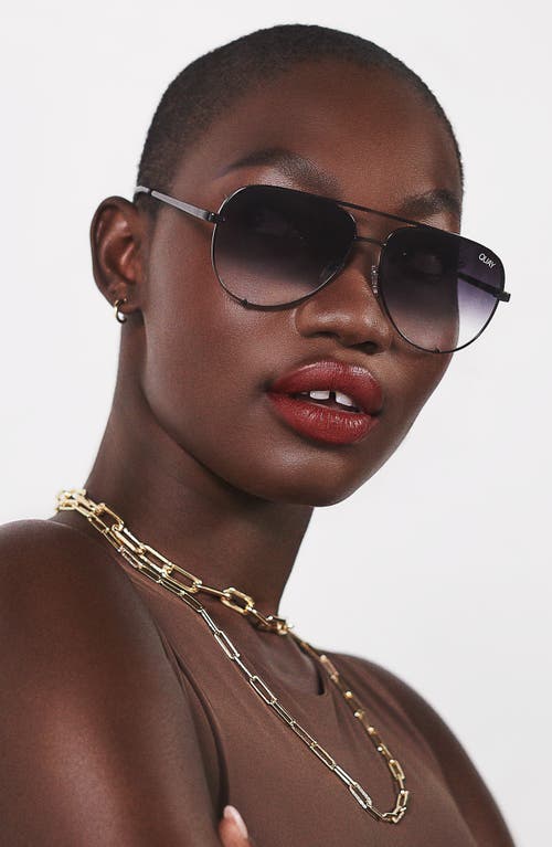 Quay X Desi Perkins High Key Mini 57mm Aviator Sunglasses - Black/ Fade To Clear In Black/fade To Clear