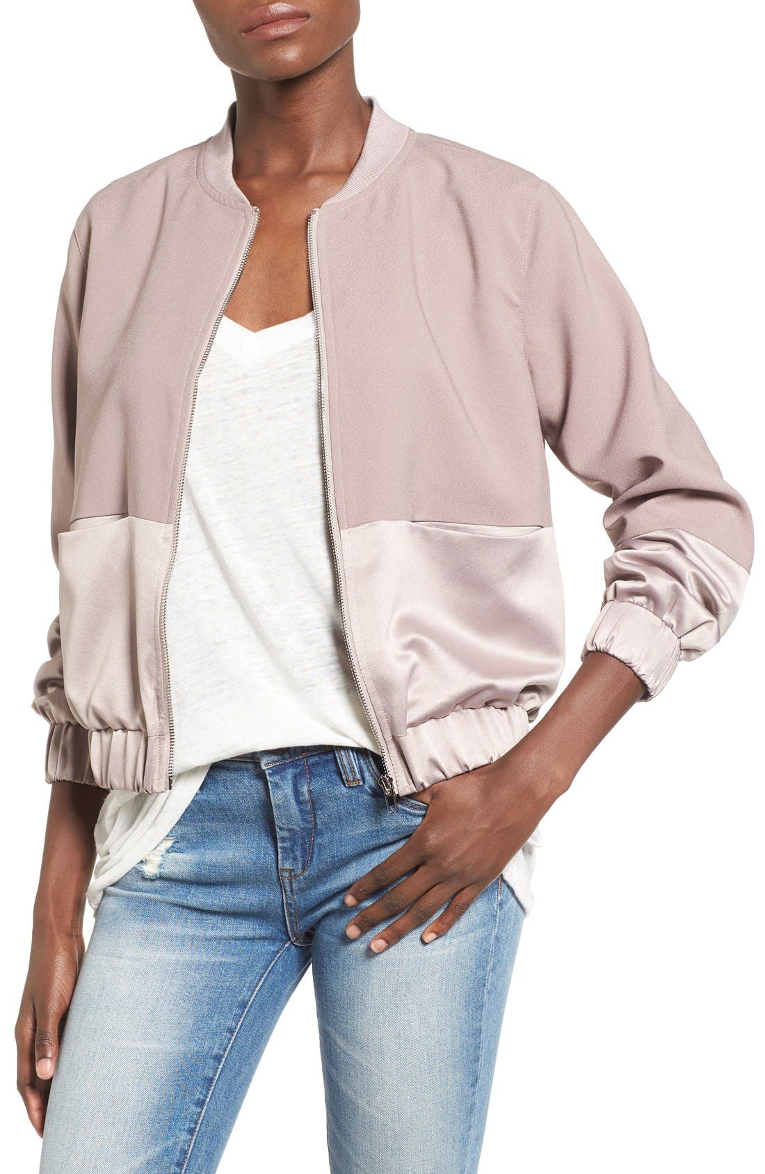 Missguided Satin & Faux Suede Bomber Jacket Nordstrom