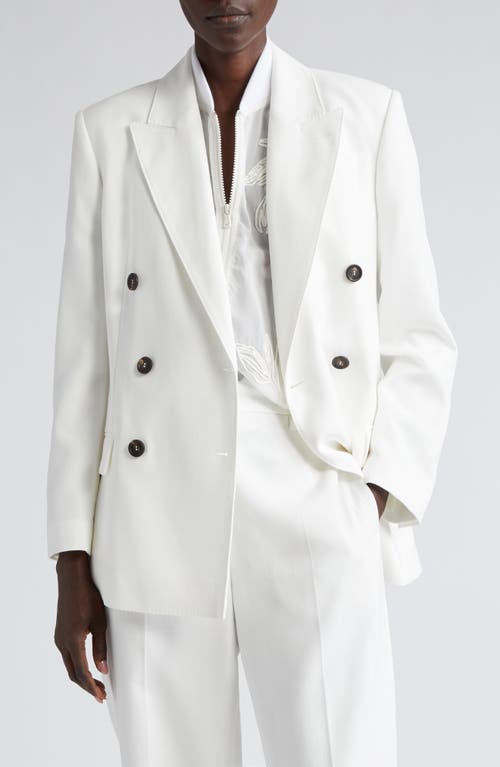 Brunello Cucinelli Double Breasted Cotton Twill Blazer in Off White at Nordstrom, Size 6 Us