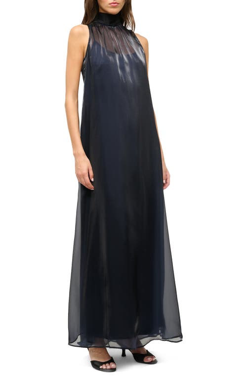 Shop Staud Albee Sleeveless Layered Maxi Dress In Midnight/black