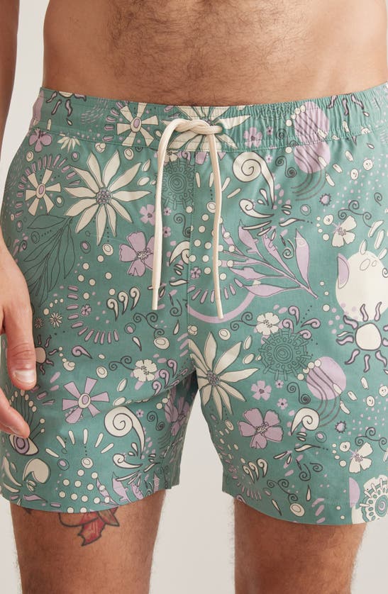 Shop Marine Layer Floral Mechanical Stretch Swim Trunks In Green Floral Print