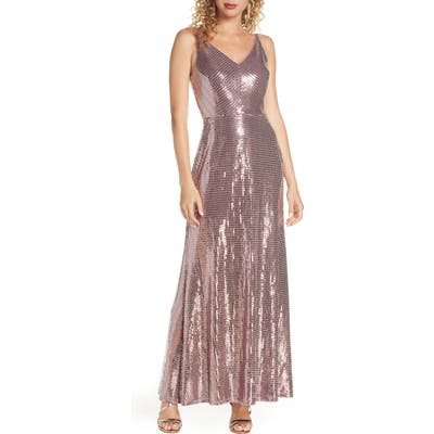 Morgan & Co. Mirror Sequin A-Line Gown, Pink