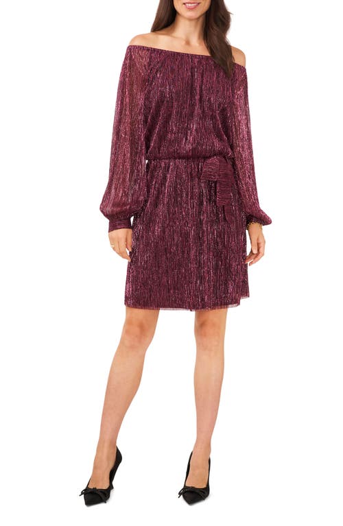 Chaus Metallic Off the Shoulder Long Sleeve Tie Waist Dress Pink/Black at Nordstrom,