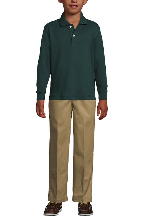 Shop Lands' End School Uniform Kids Long Sleeve Interlock Polo Shirt In Evergreen