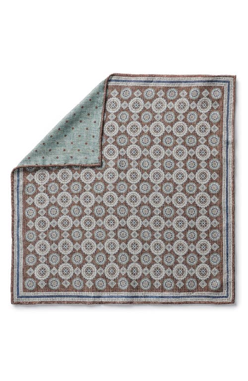 Selby Reversible Silk Pocket Square in Brown