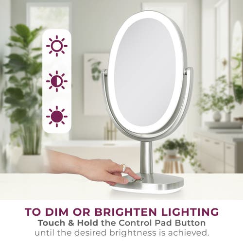 Zadro Newport Lighted Makeup Mirror With 5x/1x Magnification & Touch Pad In Satin Nickel