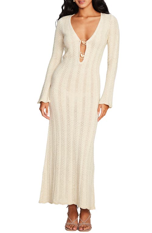 Shop Capittana Ella Gold Long Sleeve Knit Cover-up Maxi Dress In Gold/ivory