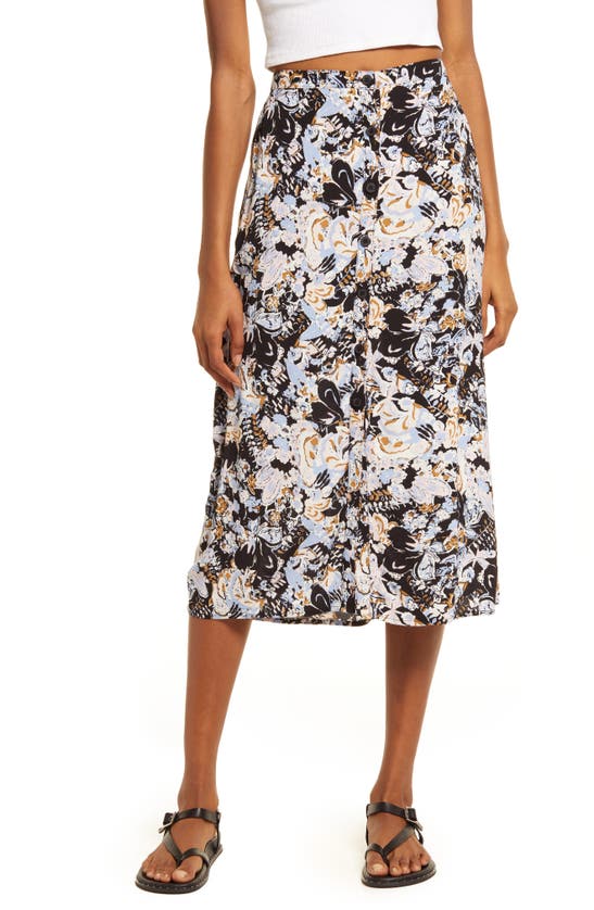 Treasure & Bond Button Front Skirt In Black- Pink Future Toile
