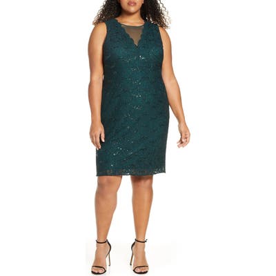 Plus Size Morgan & Co. Lace & Sequin Cocktail Dress, Green