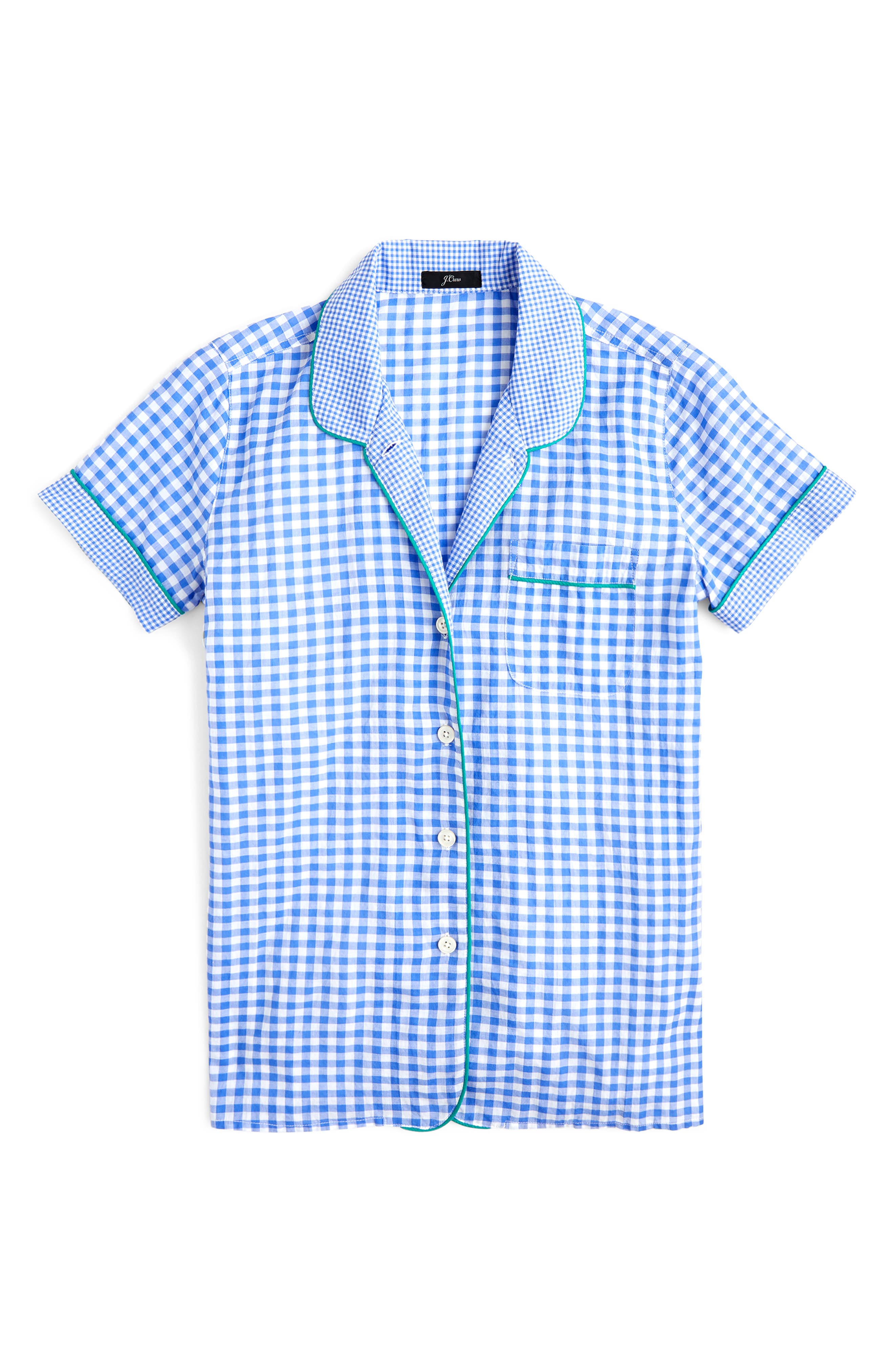 Plus Size J.crew Mixed Gingham Cotton Pajama Top, Blue