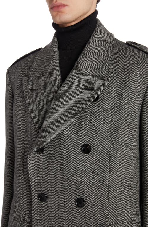 Shop Tom Ford Officer Herringbone Wool Martingale Coat In Black/white