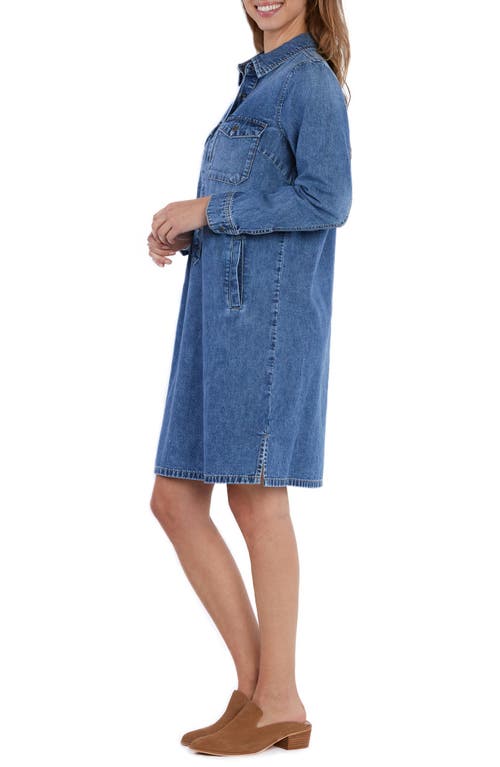 Shop Wash Lab Denim Long Sleeve Denim Shift Dress In Loved Blue