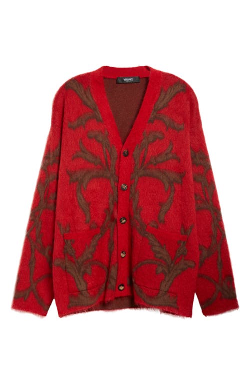 Shop Versace Barocco Oversize Cardigan In Lipstick