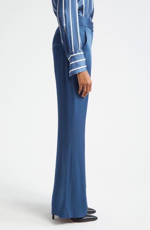 Shop Veronica Beard Lebone Satin Wide Leg Pants In Blue Stone