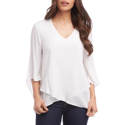 Karen Kane Crossover Hem Gauze Top, White