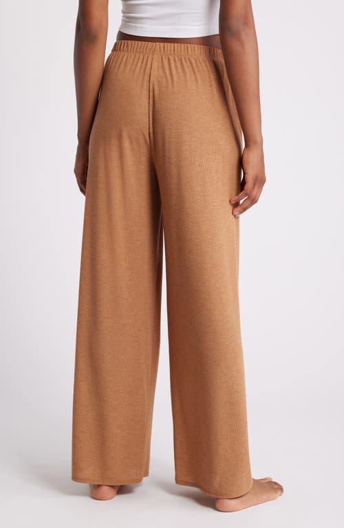 Shop Open Edit Dreamy Rib Wide Leg Pajama Pants In Tan Thrush Heather