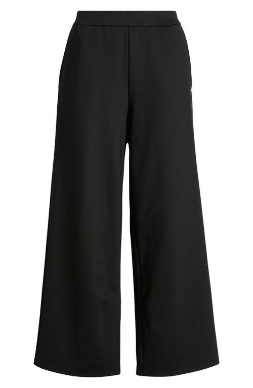 Eileen Fisher Cropped Wide-leg Organic Cotton Poplin Pants In Black