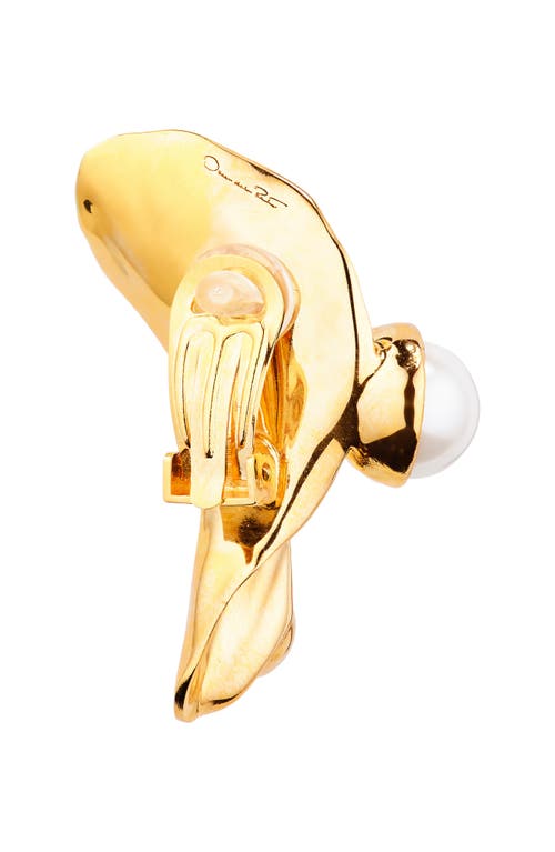 Shop Oscar De La Renta Imitation Pearl Abstract Leaf Clip-on Earrings In Gold