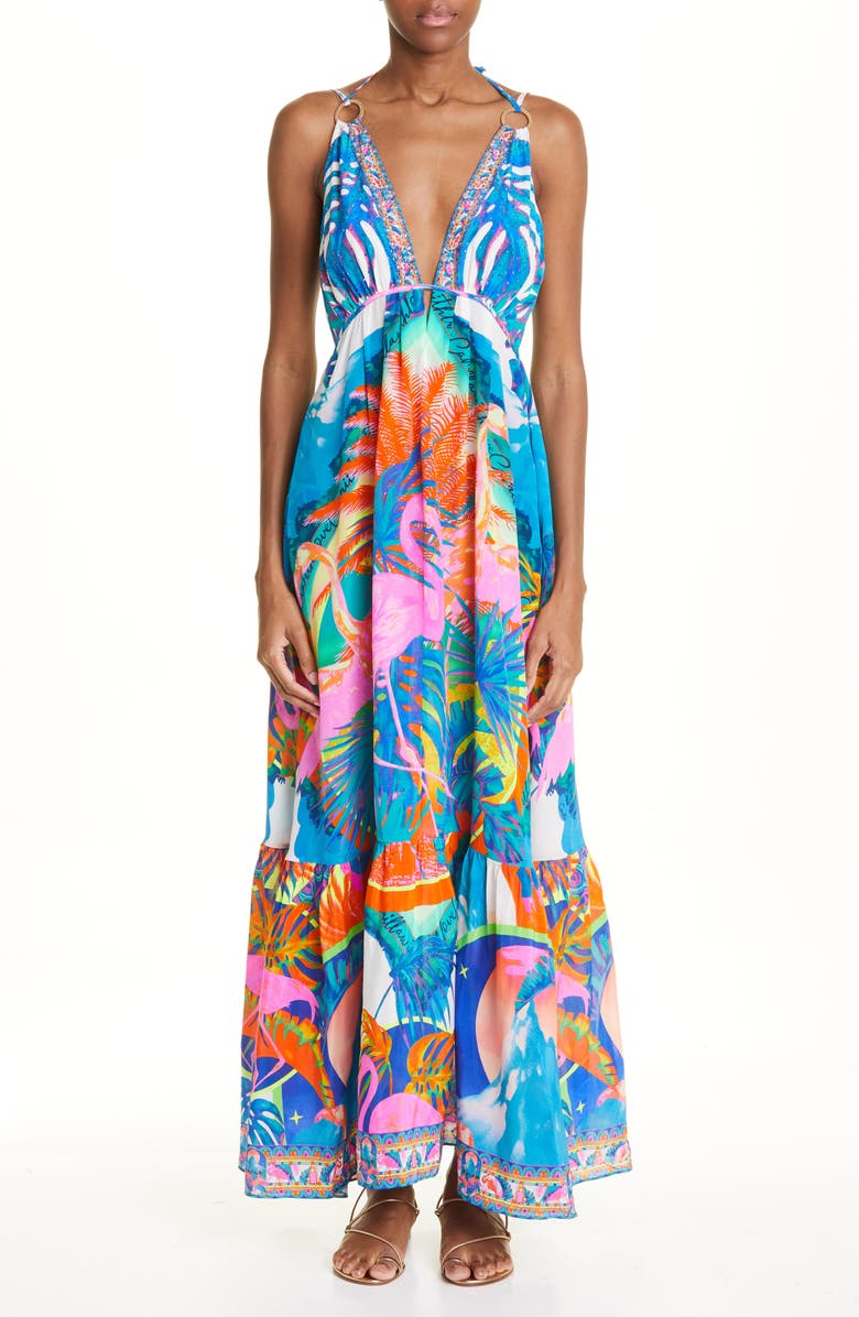Camilla Plunge Neck Tiered Silk Maxi Dress | Nordstrom