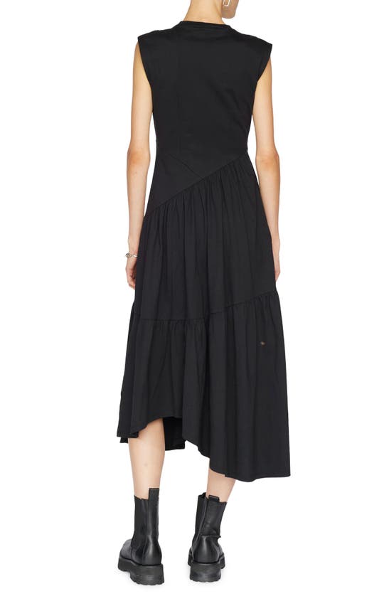 Frame Asymmetric Gathered Cotton-seersucker Dress In Noir