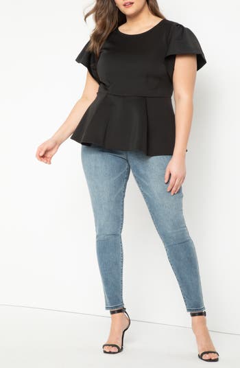 Pleat Sleeve Peplum Top