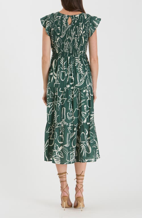 Shop August Sky Smocked Midi Dress In Hunter Green