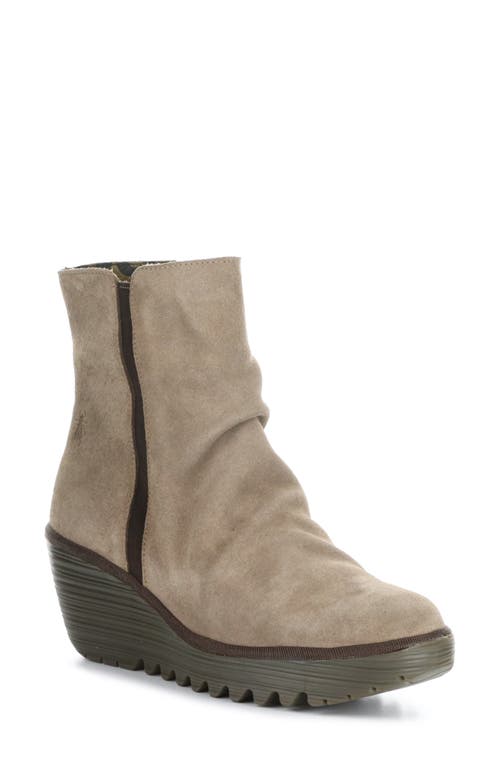 Fly London Yopa Platform Wedge Bootie In 003 Taupe/expresso