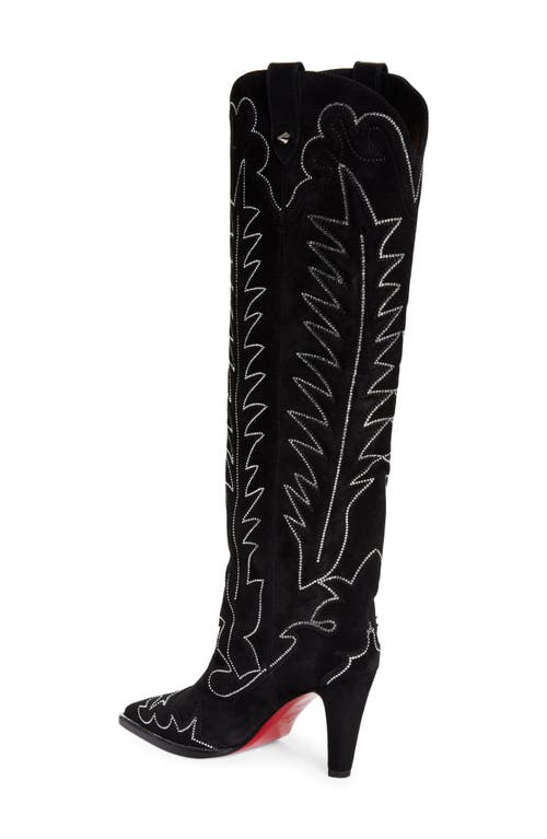 Shop Christian Louboutin Santia Crystal Beaded Knee High Western Boot In Black/bk Luc