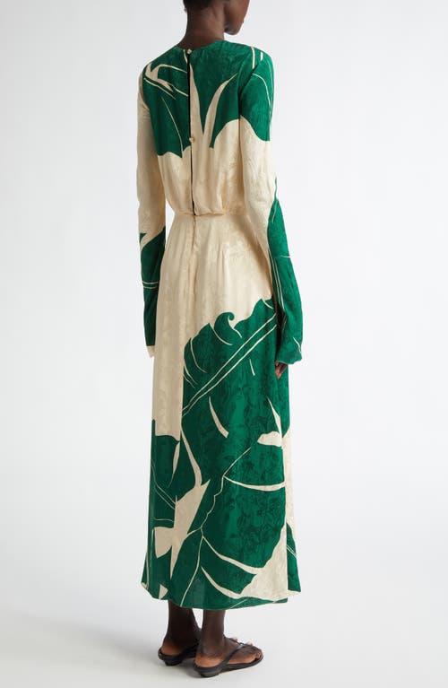 Shop Johanna Ortiz Into The Wild Long Sleeve Dress In Palm Shadows/ecru/green