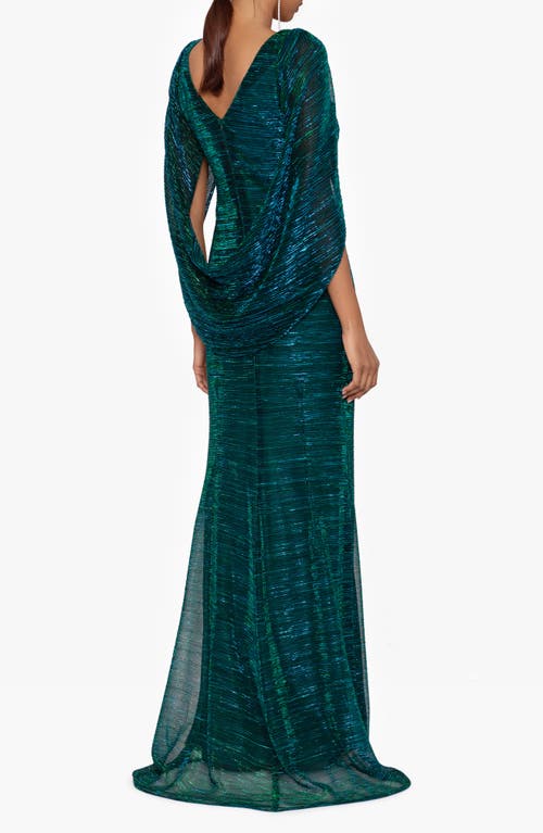 Shop Betsy & Adam Metallic Drape Sleeve Sheath Gown In Jade