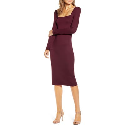 Chelsea28 Ribbed Long Sleeve Midi Dress, Burgundy
