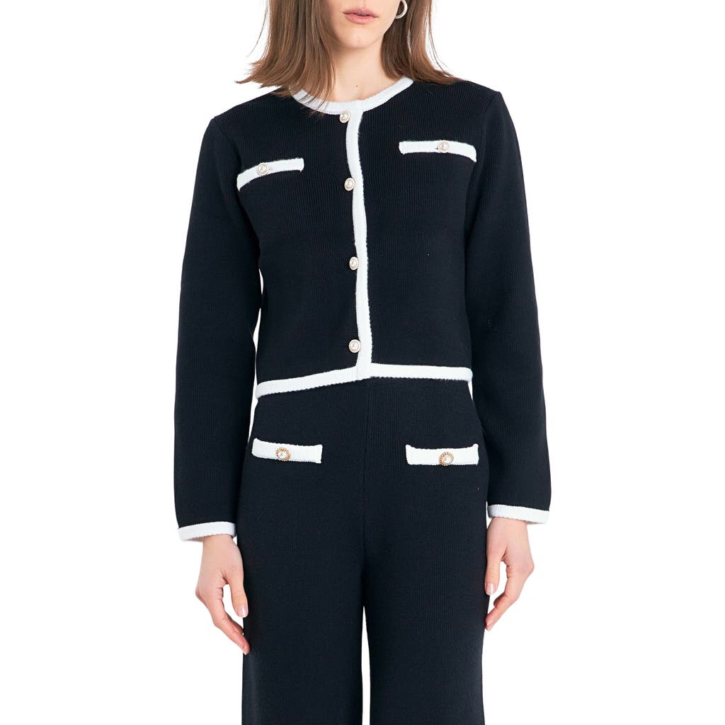 Shop English Factory Colorblock Crop Cardigan In Black/white