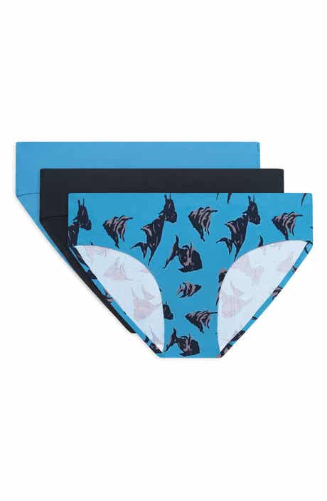 Printed Thong with Laser Cut Edge - 3 Pack Purple/Strobe/Fish XS