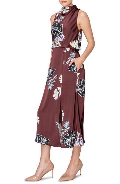 Shop Melloday Placed Floral Print Sleeveless Dress In Chocolate Floral