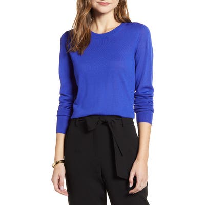 Halogen Crewneck Merino Wool Blend Sweater, Blue