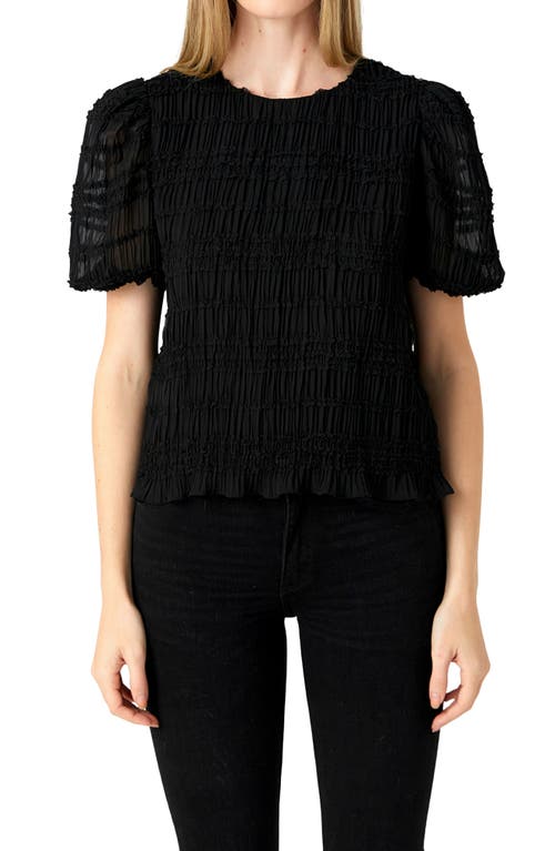 Endless Rose Smocked Puff Sleeve Top In Black