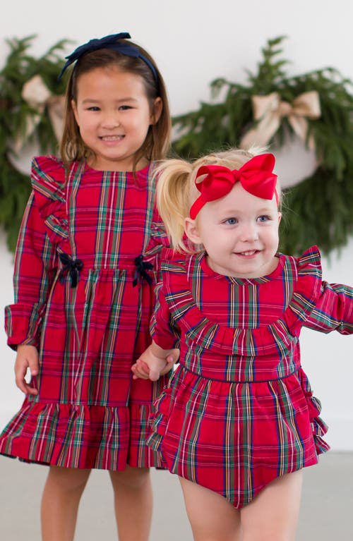 Rufflebutts Tartan Cotton Bubble Romper & 3-pack Over-the-knee Socks Set In Red