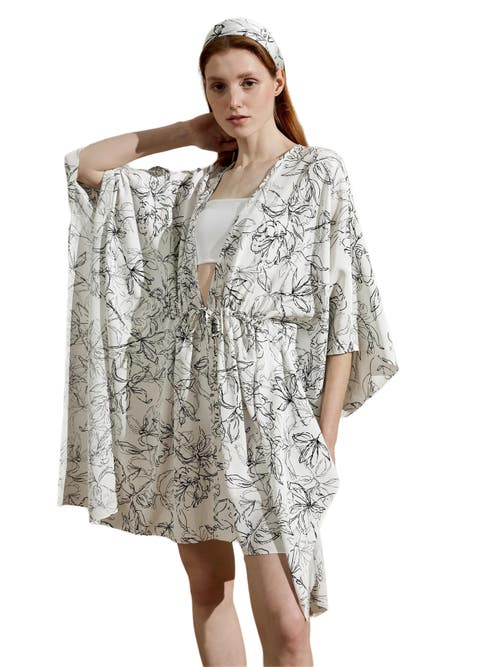 Lilysilk Floral Sketch Silk Cardigan In Black-white Floral Pattern