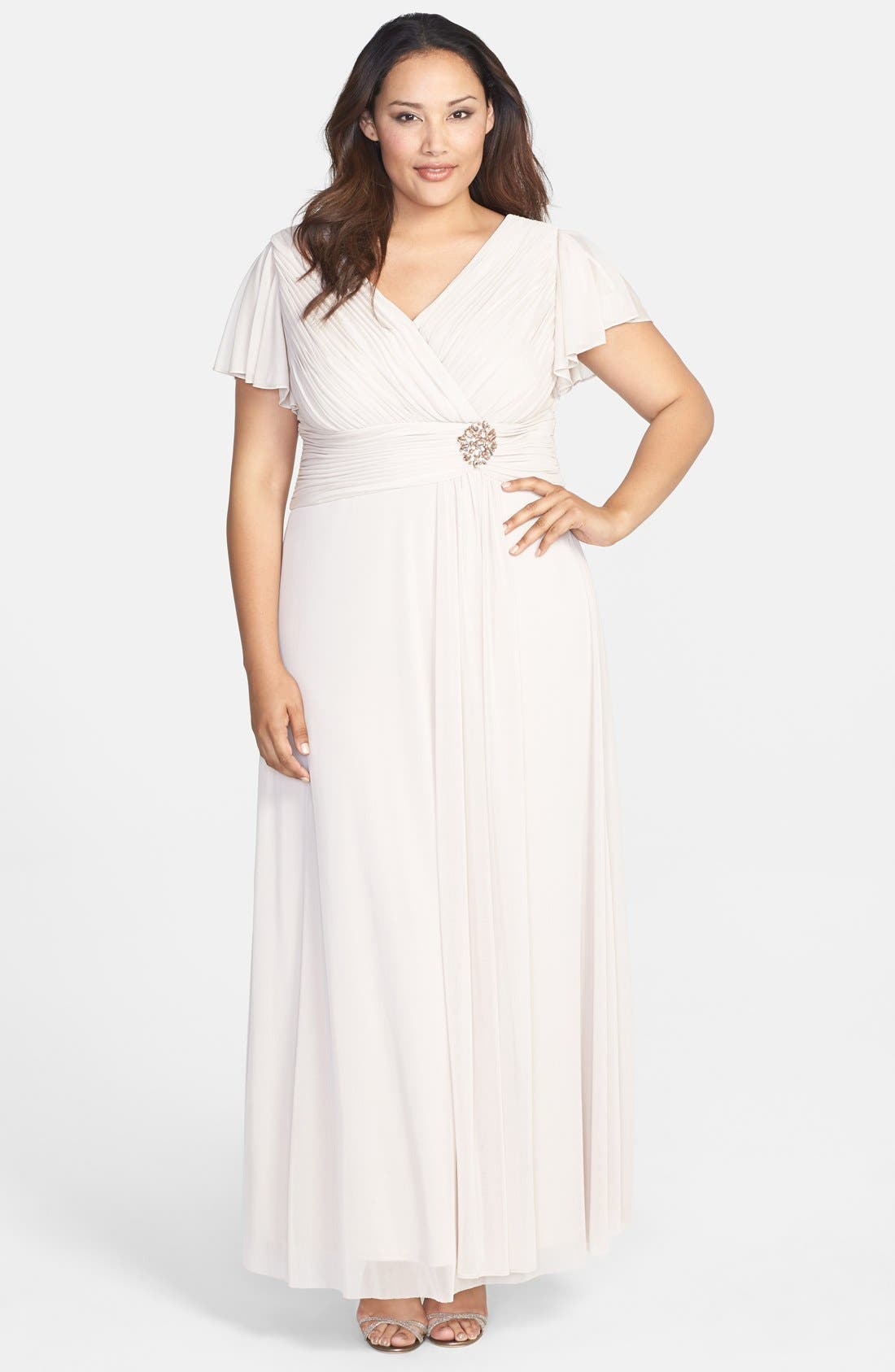Jessica Howard Embellished Ruched Surplice Bodice Chiffon Gown (Plus