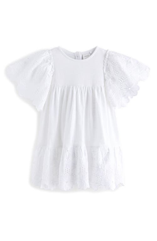 Shop Next Kids' Eyelet Flutter Sleeve Cotton Dress In Cream