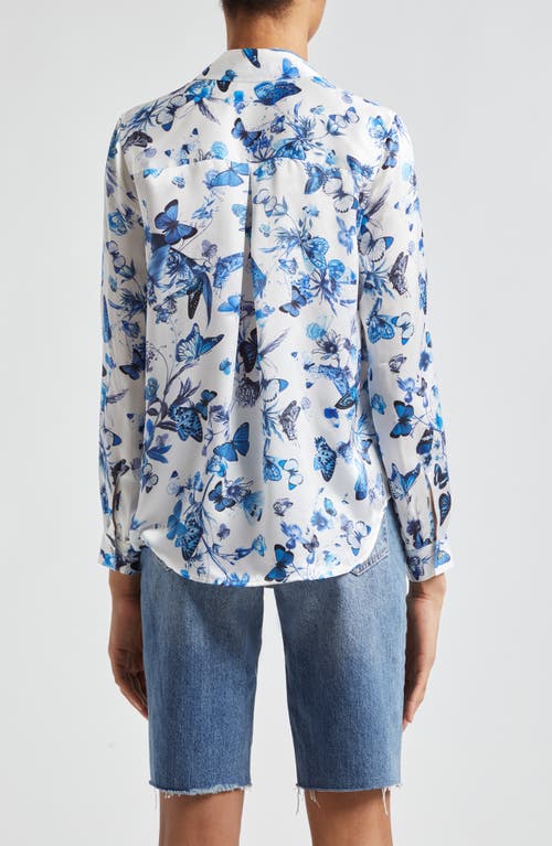 Shop L Agence L'agence Tyler Floral Butterfly Print Silk Button-up Shirt In White Butterflies