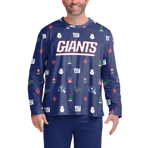 Men's FOCO Royal New York Giants Ugly Sweater Long Sleeve T-Shirt
