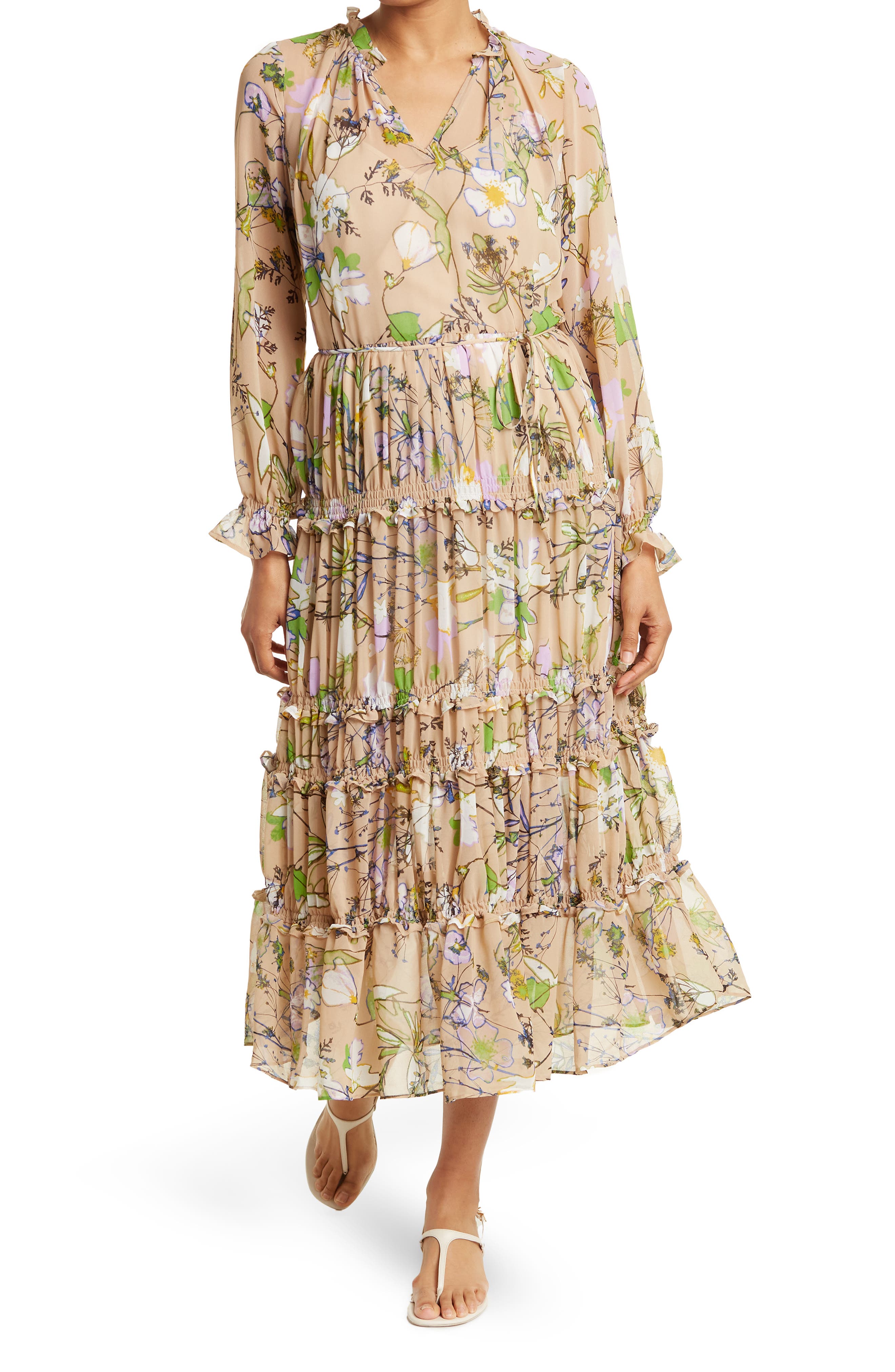 Halogen Floral Print Layered Maxi Dress 